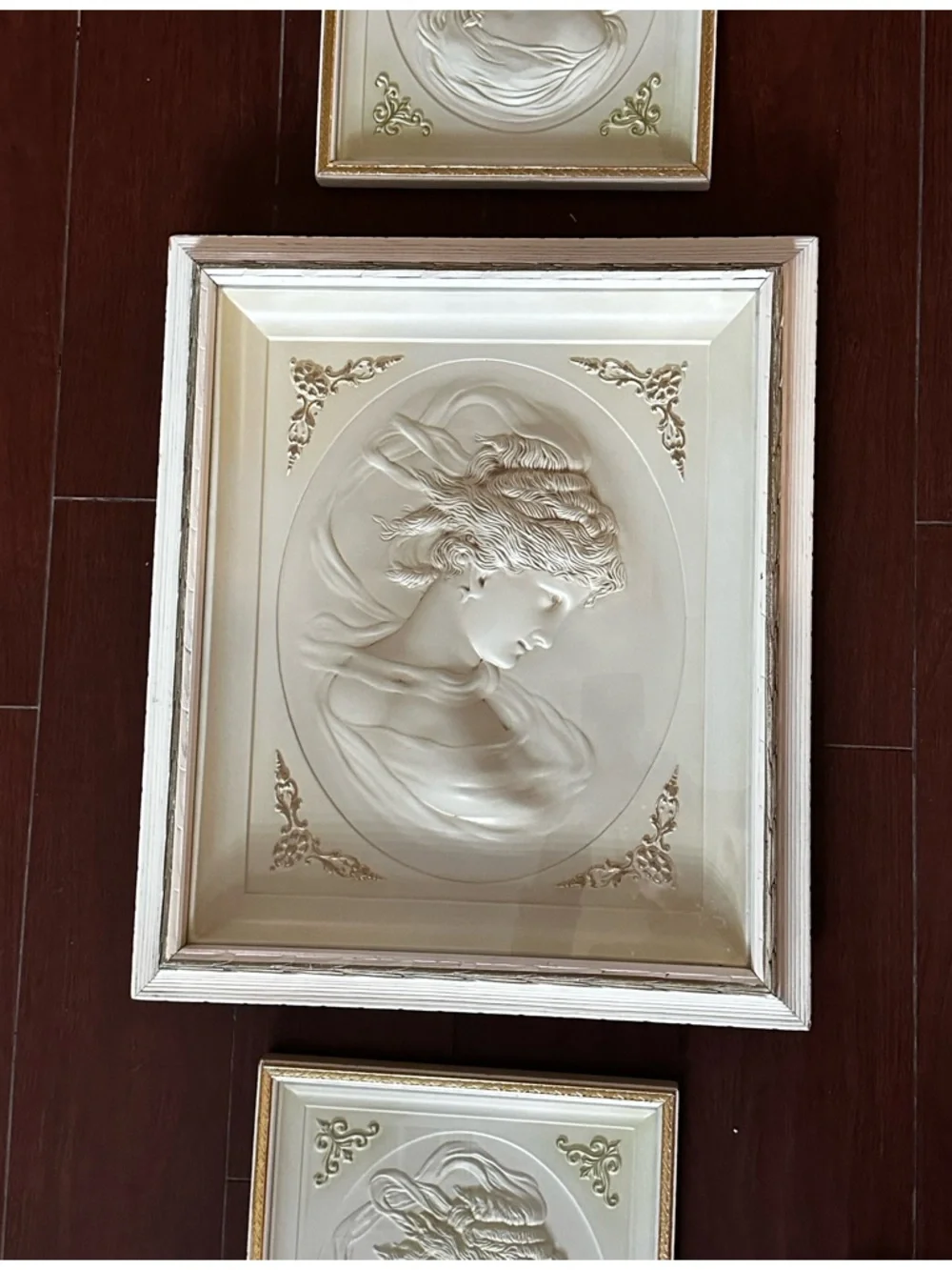 1960s TURNER CO. “East Wind” Three-set Cream Cameo Wall Plaques  Large 20 x 17”